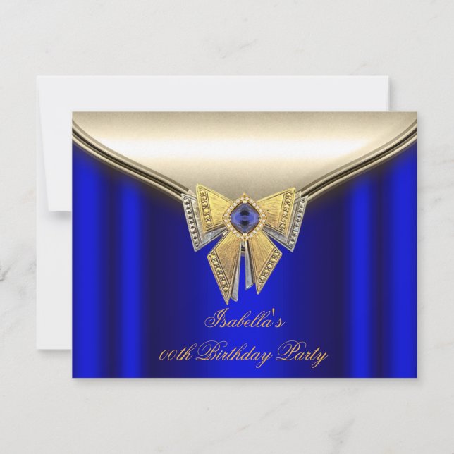 Invitation Elégante Royal Bleu Beige Or Anniversaire 2 (Devant)