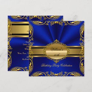 Invitation Elégante Royal Blue Gold fête d'anniversaire Flora