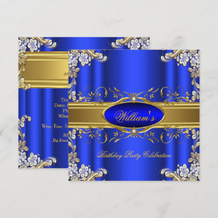 Invitation Elégante Royal Blue Gold fête d'anniversaire Flora