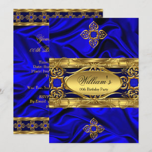 Invitation Elégante Royal Blue Gold Gems Soie Anniversaire 2