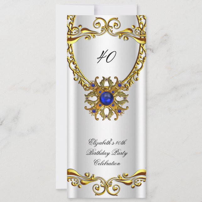 Invitation Elégante Royal Blue Jewel Gold fête d'anniversaire (Devant)