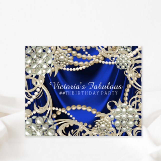 Invitation Elégante Royal Blue Pearl fête d'anniversaire (You can change the text as needed on this any occasion invitation.)