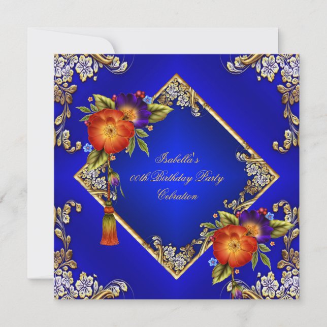 Invitation Elégante Royal Blue Red Orange Purple Flowers Part (Devant)