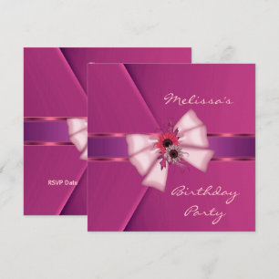 Invitation Élégante Ruban Floral en Velours Rose 2