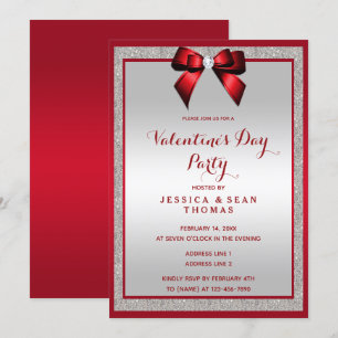 Invitation Elégante Ruby Red & Silver Parties scintillant Sai