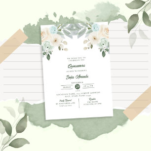 Invitation Elégante Sage Green Floral Princesse Quinceañera