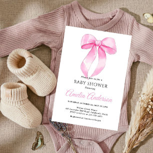Invitation Élégante Simple Chic Rose Ruban Fille Baby Shower