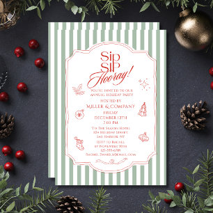 Invitation Elégante Sip Sip Hooray Fête de Noël d'entreprise