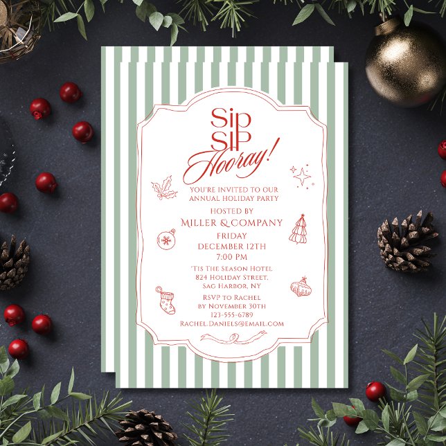 Invitation Elégante Sip Sip Hooray Fête de Noël d'entreprise (Créateur téléchargé)