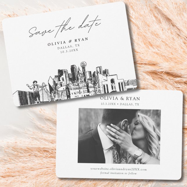 Invitation Elégante Skyline Modern Dallas Enregistrer la date (Dallas save the date wedding invitation)