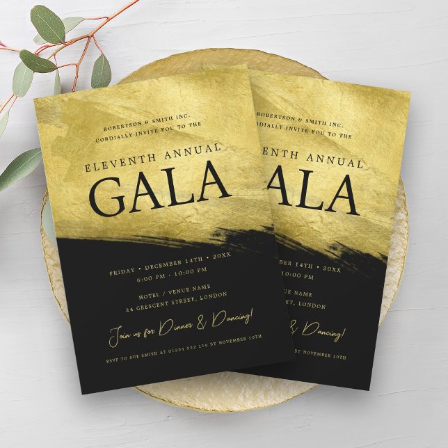 Invitation Elégante société GALA Business Gold Brush Noir (Elegant GALA Company Business Gold Brush Black Invitation)