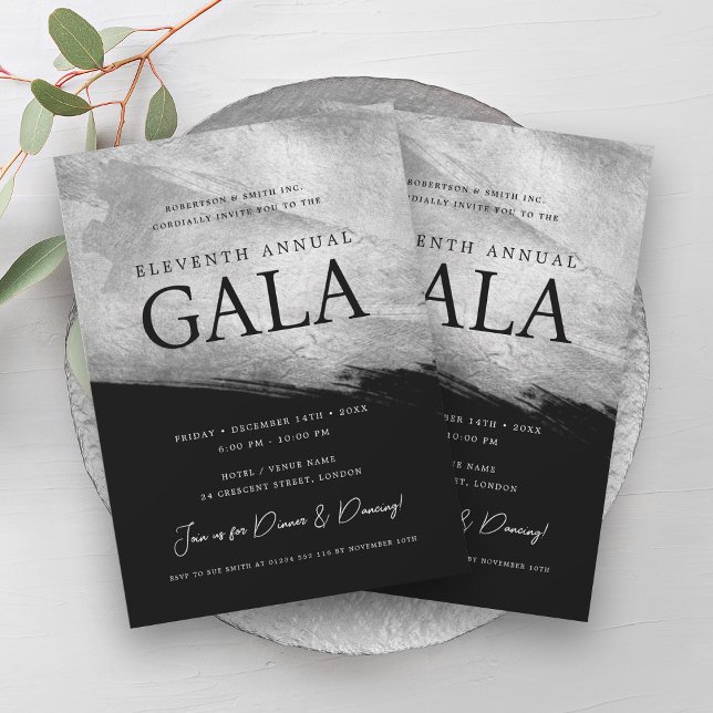 Invitation Elégante société GALA Silver Brush Black (Elegant GALA Company Silver Brush Black Invitation)