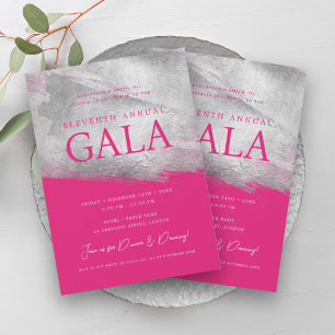 Invitation Elégante société GALA Silver Brush Hot Pink
