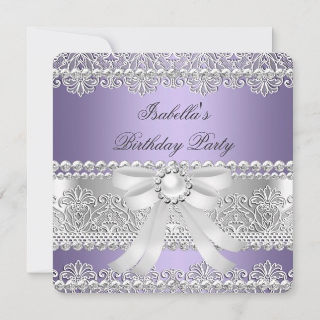 Invitation Élégante Soeur violette Diamant Perle Anniversaire (Devant)
