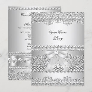 Invitation Élégante Soie Diamant Blanc Dentelle Party