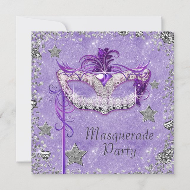 Invitation Élégante Soie violette Masquerade Party (Devant)