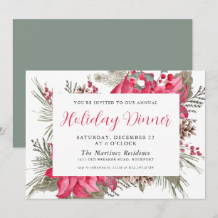 Invitation Elégante Soirée botanique de Noël Rouge Poinsettia