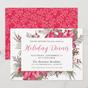 Invitation Elégante Soirée botanique de Noël Rouge Poinsettia