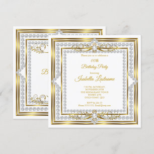 Invitation Elégante Soirée d'Anniversaire Diamond Gold White