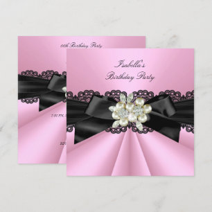 Invitation Elégante Soirée d'Anniversaire Pink Black Pearl