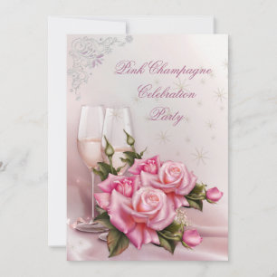 Invitation Élégante Soirée d'Anniversaire Rose au Champagne R