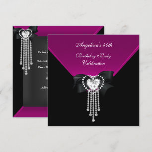 Invitation Élégante Soirée de 40ème Anniversaire Diamant Rose