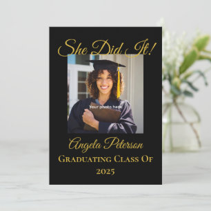 Invitation Élégante Soirée de Graduation Black & Gold personn