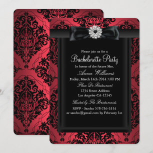 Invitation Élégante soirée de jeune fille damassée rouge et n