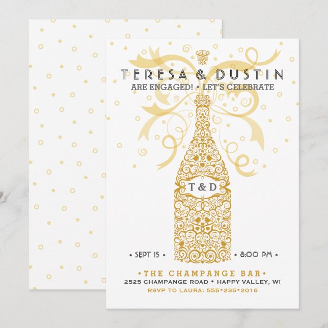 Invitation Élégante soirée d'engagement en bouteille de champ (Devant / Derrière)