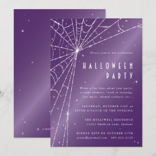 Invitation Élégante Soirée d'Halloween violet araignée Web