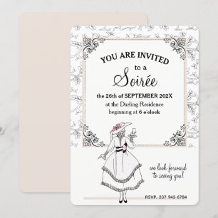 Invitation Élégante Soirée Florale Vintage Française Neutre