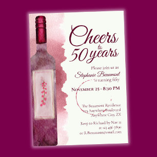 Invitation Elégante Soirée moderne Vin rouge 50e fête d'anniv