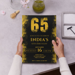 Invitation Élégante Soirée Noire et Or 65e anniversaire