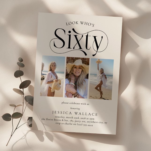 Invitation Élégante SOIXANTE 3 photo collage 60e anniversaire (Créateur téléchargé)