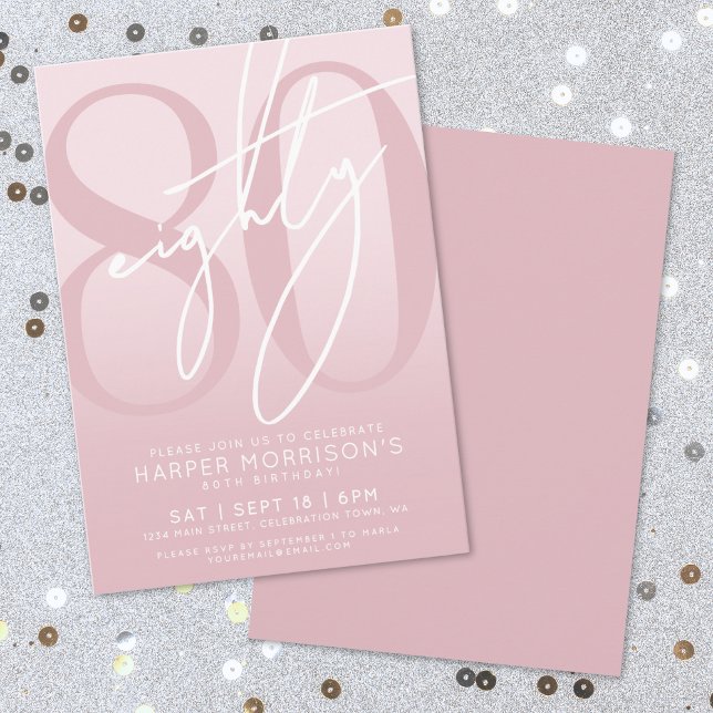Invitation Elégante Soixante-dix Rose fête d'anniversaire (Elegant Eighty Pink 80th Birthday Party Invitation)