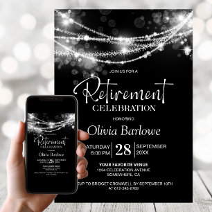 Invitation Élégante String Lights Black Retirement Party