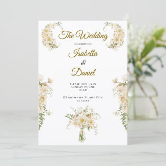 Invitation Élégante Suite de Mariage Florale Ivoire et Or