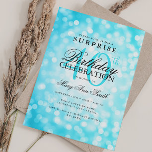 Invitation Élégante SURPRISE 40e anniversaire Lumières Turquo