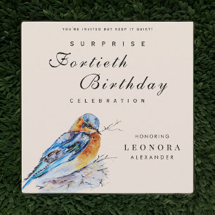 Invitation Élégante Surprise Anniversaire Bluebird Aquarelle