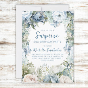 Invitation Élégante surprise de fleurs bleues poussiéreuses p