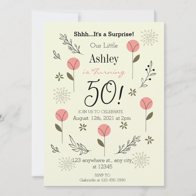 Invitation Elégante surprise Floral 50e anniversaire Invitati (Devant)