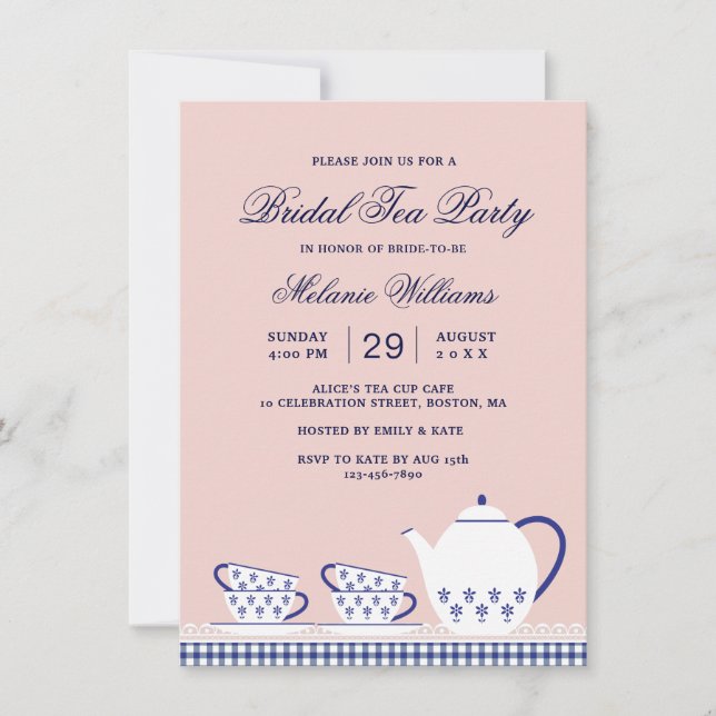 Invitation Elégante Tea Party Fête des mariées rose (Devant)