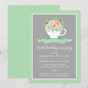 Invitation Elégante Teacup Floral Anniversaire Tea Party