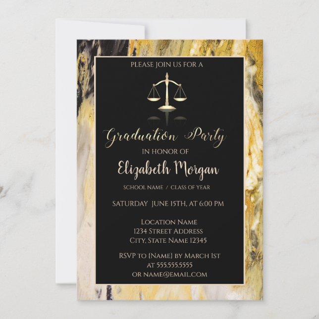 Invitation Élégante tendance Marble Law School Graduation Par (Devant)