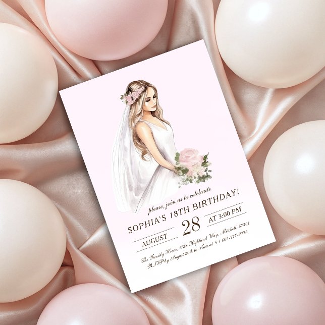 Invitation Élégante Tender Pink Princess 18e anniversaire (Elegant Tender Pink Princess 18th Birthday Invitation)