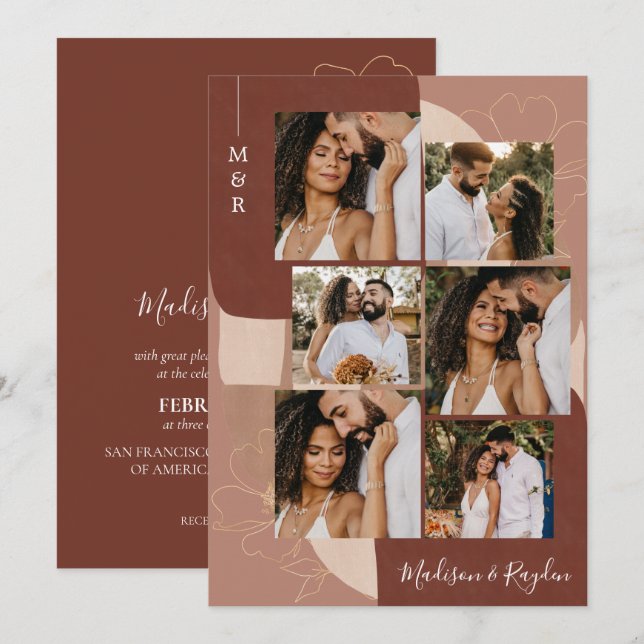 Invitation Élégante Terracotta Abstraite 6 Mariage photo (Devant / Derrière)