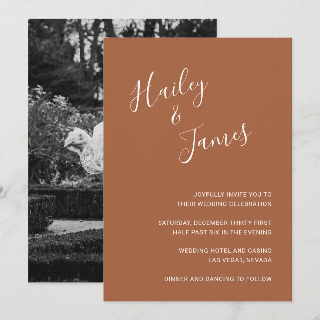 Invitation Élégante Terracotta Photo Mariage moderne (Devant / Derrière)