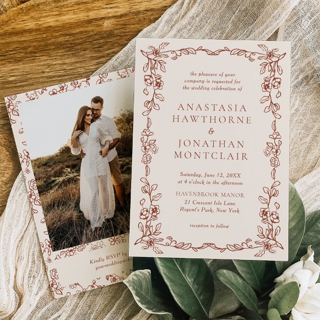 Invitation Élégante Terracotta Vintage Photo Mariage victorie (Créateur téléchargé)