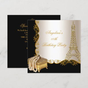 Invitation Elégante Tour Eiffel Gold Noir fête d'anniversaire