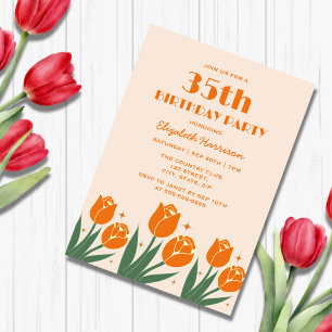Invitation Elégante Tulipe rétro Floral Orange Anniversaire